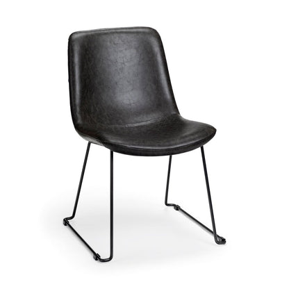 Set Of Two Black Upholstered Faux leather Side Chairs