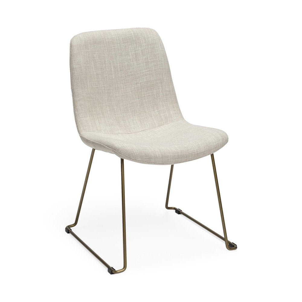 Set Of Two Cream And Gold Upholstered Fabric Side Chairs