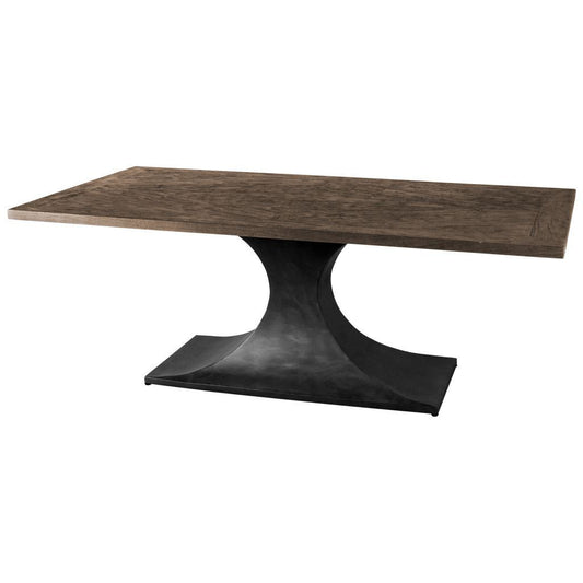 39" Brown And Black Solid Wood And Metal Pedestal Base Dining Table