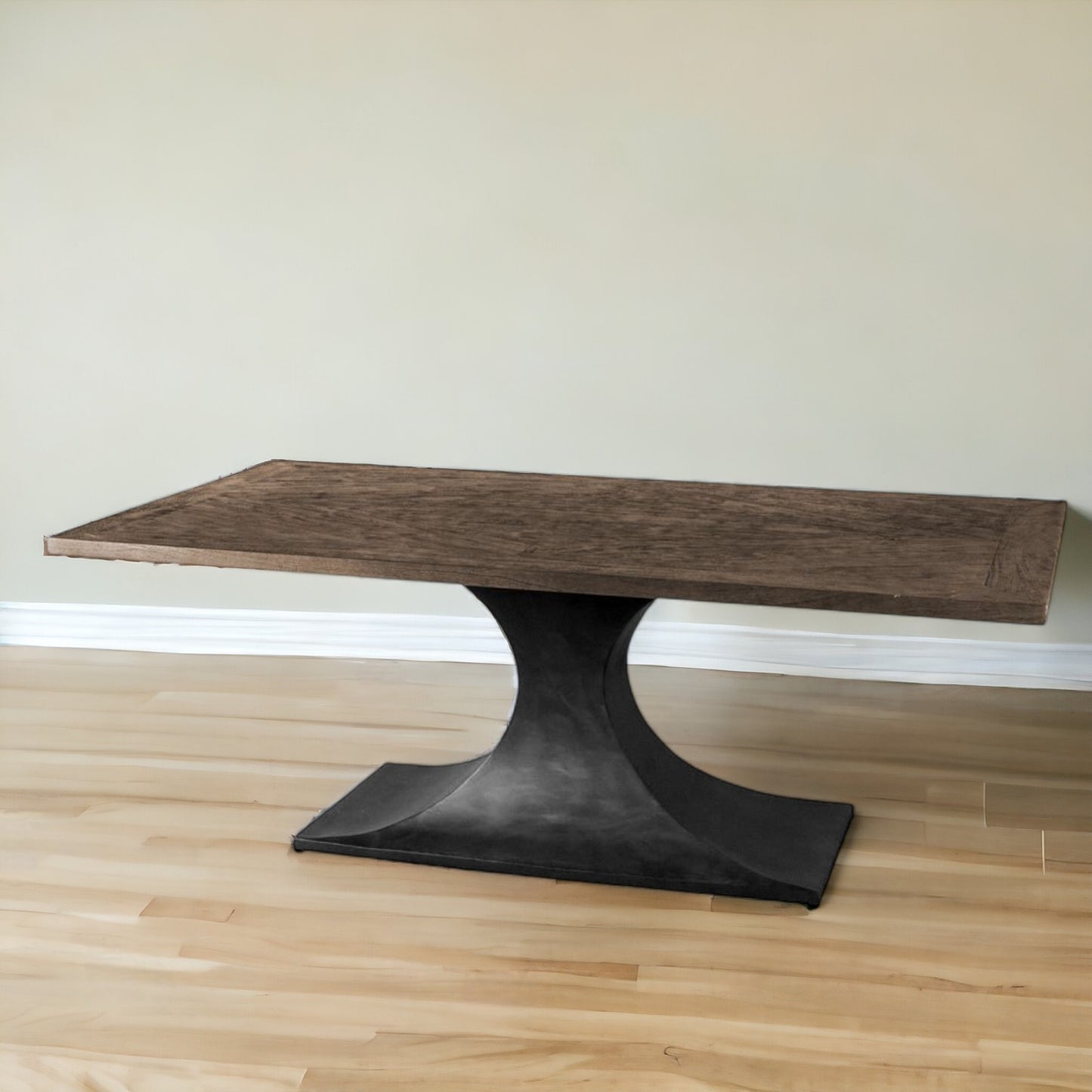 79" Brown And Black Solid Wood And Metal Pedestal Base Dining Table