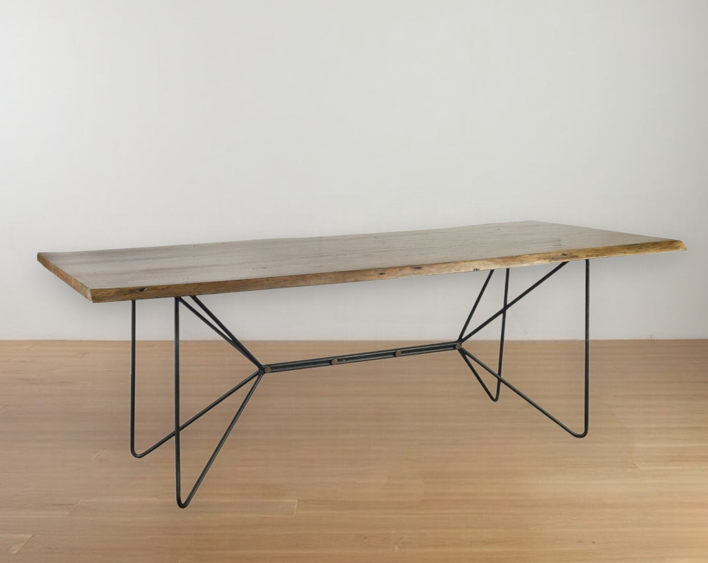 84" Natural And Black Solid Wood And Metal Trestle Base Dining Table