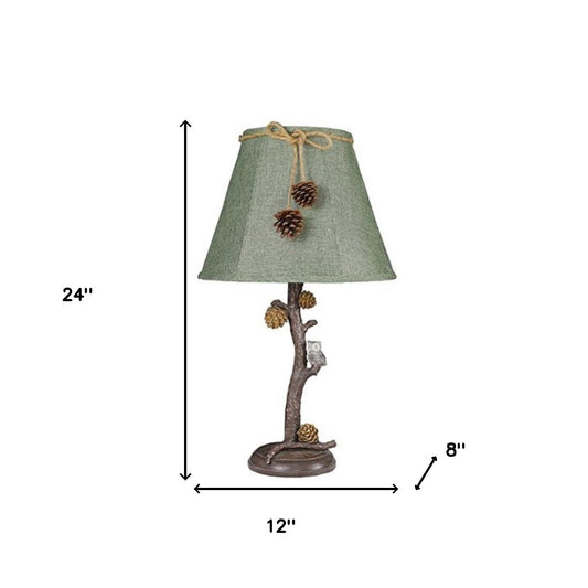 24" Brown Animals Table Lamp With Green Empire Shade