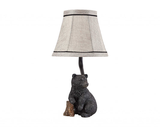 12" Black Animals Table Lamp With Tan Bell Shade