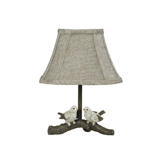 12" Brown Two Cheery Birds on Branch Accent Table Lamp With Tan Empire Shade