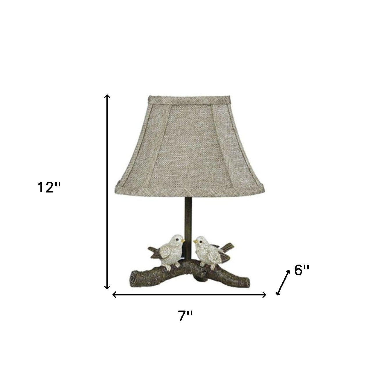 12" Brown Two Cheery Birds on Branch Accent Table Lamp With Tan Empire Shade