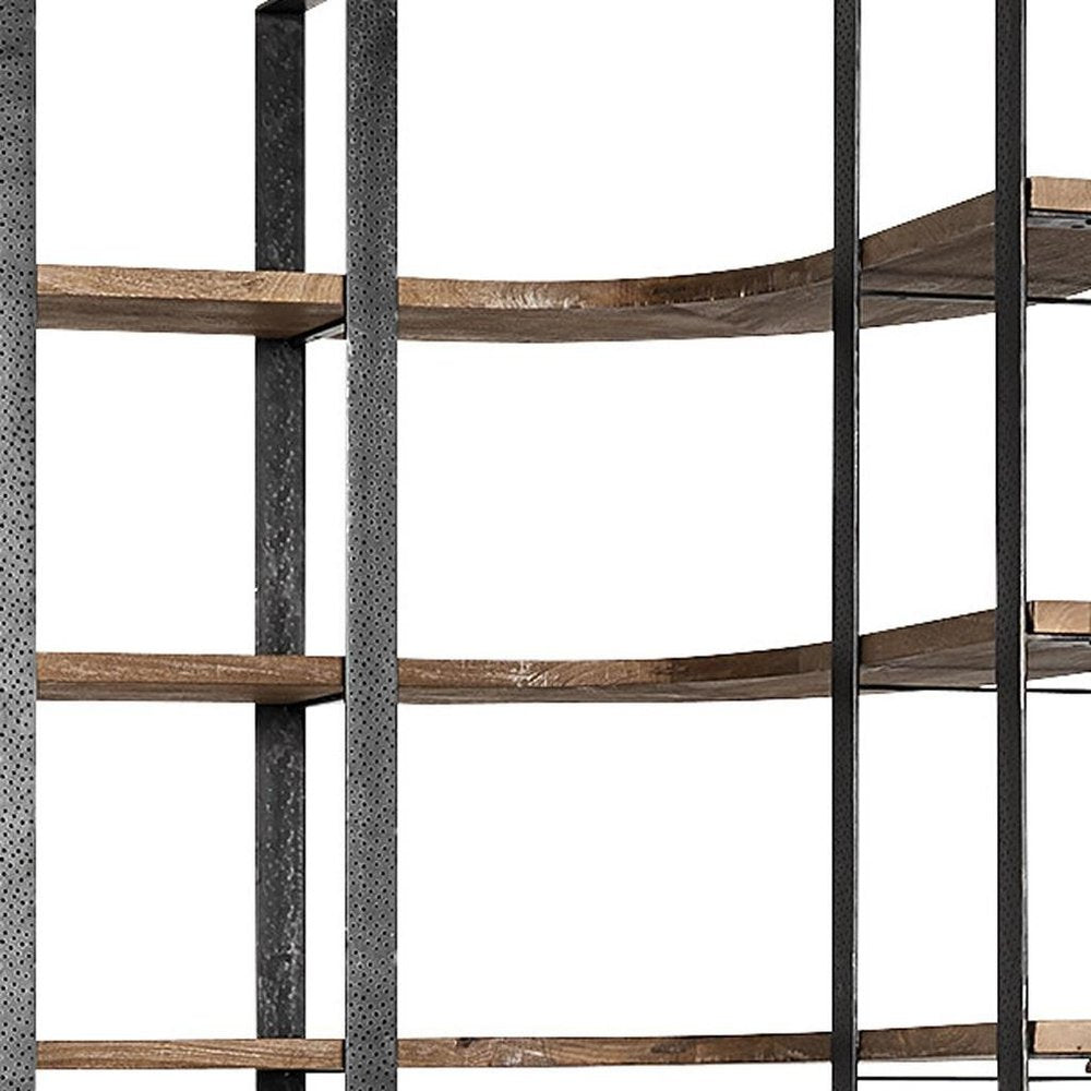 90" Black And Brown Iron and Wood Six Tier Bookcase