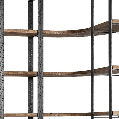90" Black And Brown Iron and Wood Six Tier Bookcase