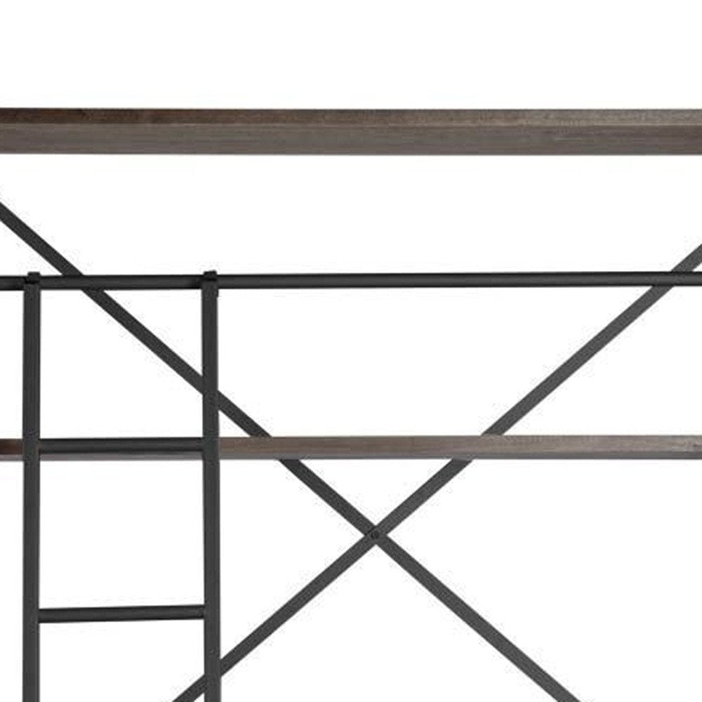 94" Brown Metal and Wood Four Tier Ladder Bookcase