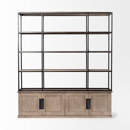 90" Brown Iron and Wood Three Tier Bookcase