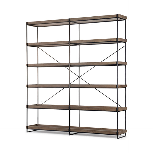 Medium Brown Wood And Iron Shelving Unit With 5 Tray Shelves