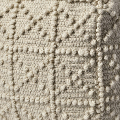 18" Ivory Wool Knubby Geometric Cube Pouf Ottoman