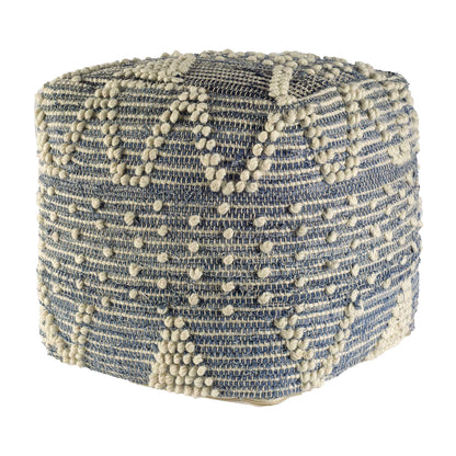 18" Blue Geometric Pouf Ottoman