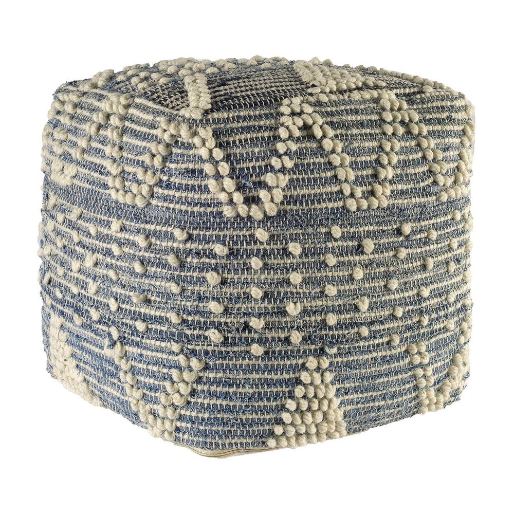 18" Blue Geometric Pouf Ottoman