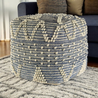 18" Blue Geometric Pouf Ottoman
