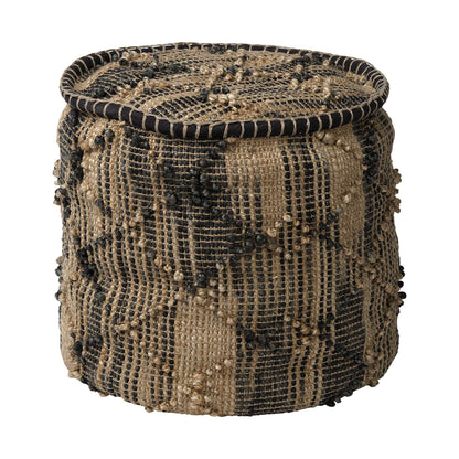 20" Jute Cylinder Geometric Pouf Ottoman