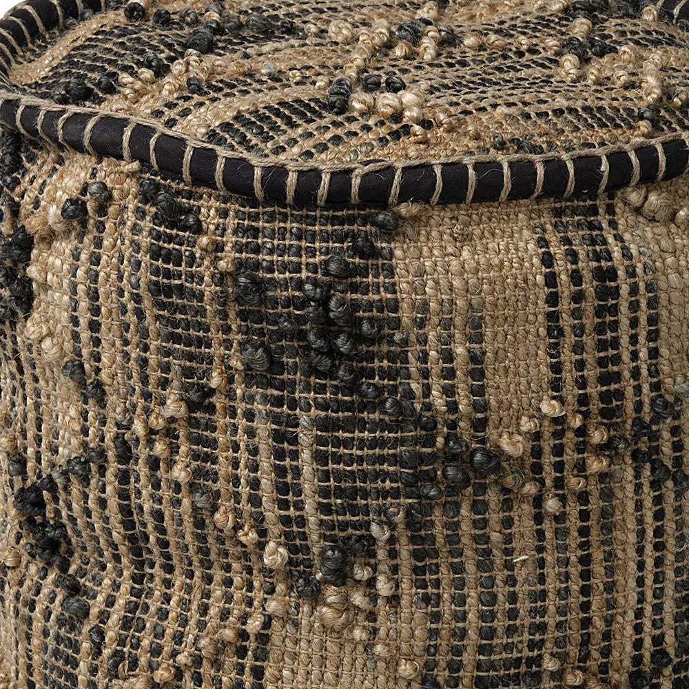 20" Natural And Black Geometric Cylindrical Jute Ottoman