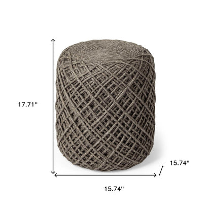 16" Brown Upholstery Cylinder Abstract Pouf Ottoman