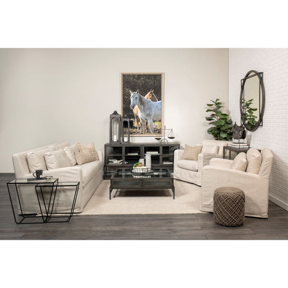 16" Brown Upholstery Cylinder Abstract Pouf Ottoman