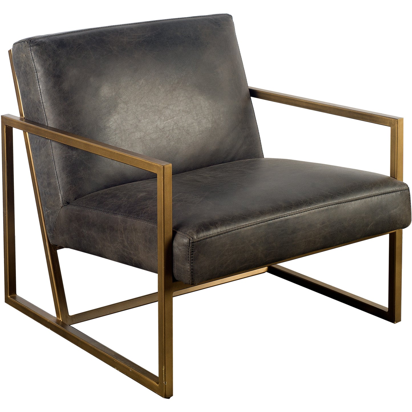 32" Black And Gold Leather Lounge Chair