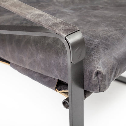 35" Black Leather Distressed Arm Chair