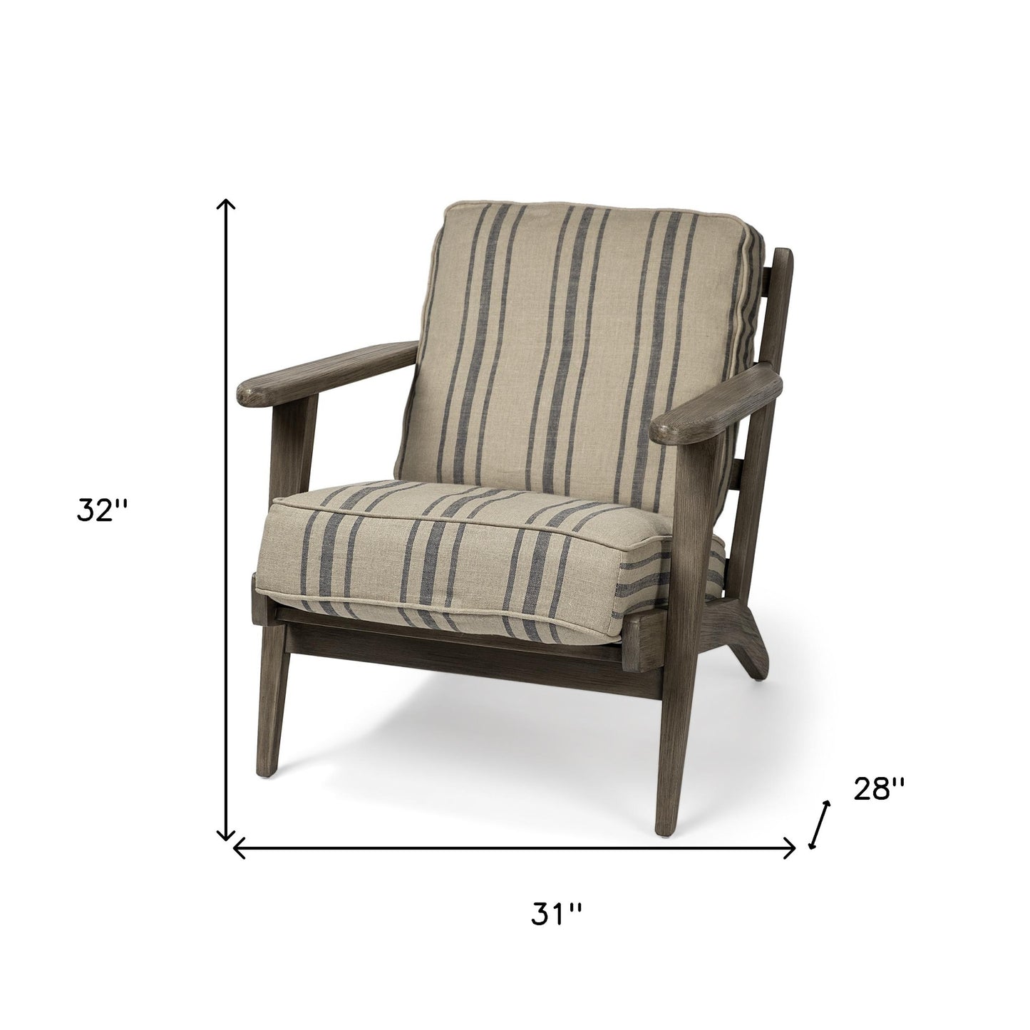 Striped Light Brown Fabric Wrapped Accent Chair With Wooden Frame