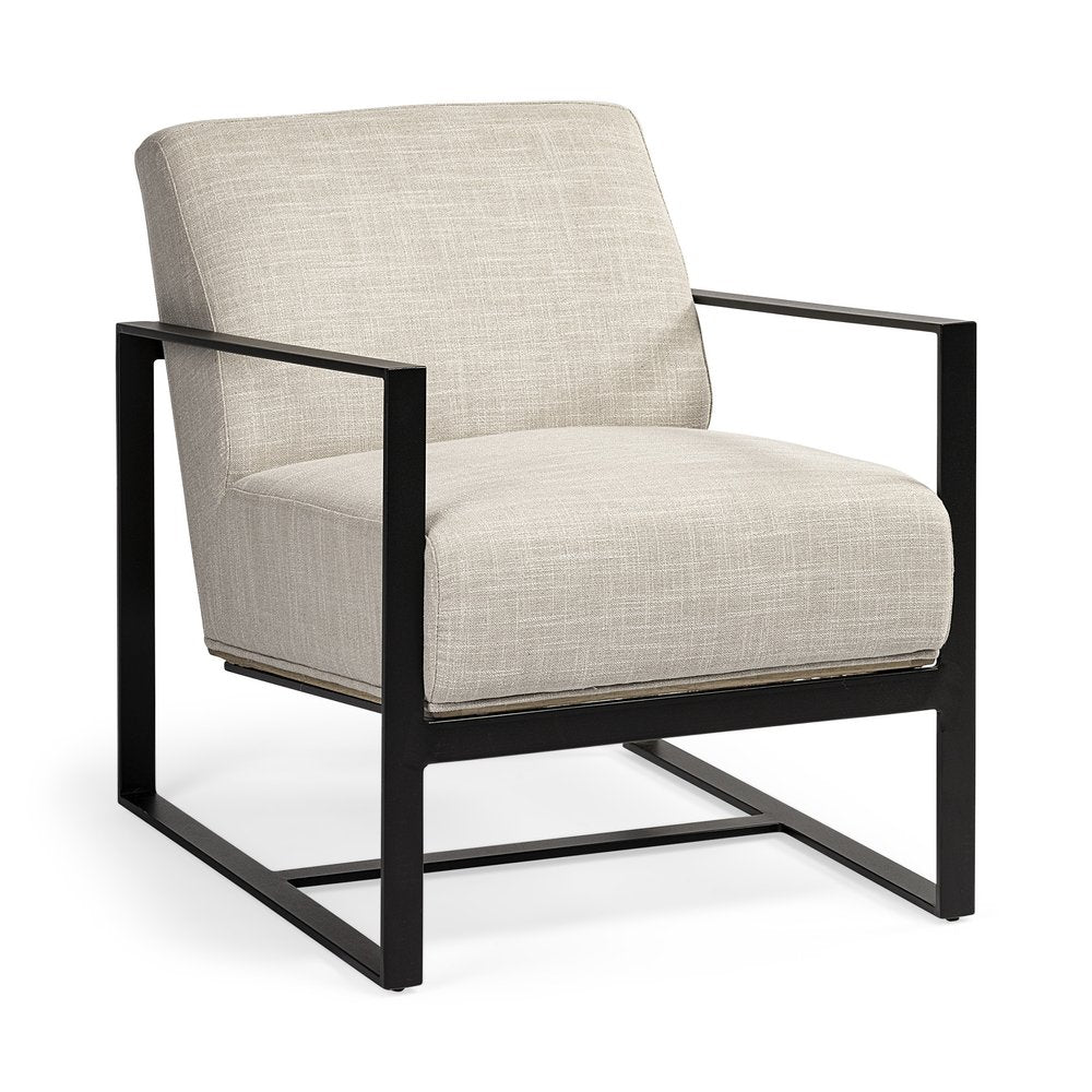 32" Cream and Black Fabric Arm Chair