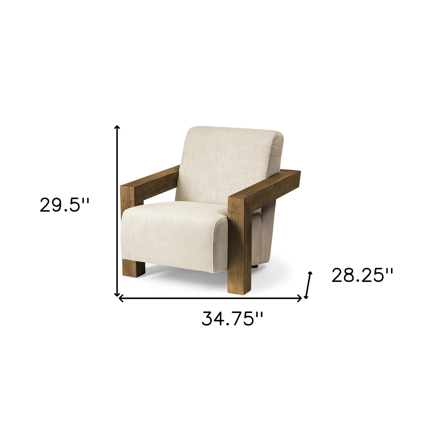 35" Cream And Brown Fabric Lounge Chair