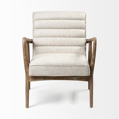 28" Cream and Brown Fabric Lounge Chair