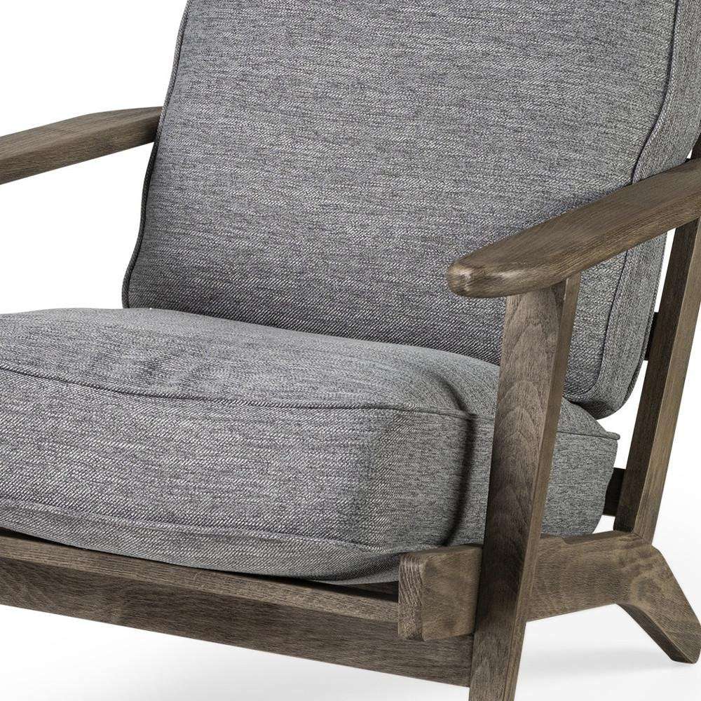 31" Gray and Brown Fabric Cushions And Wood Lounge Chair