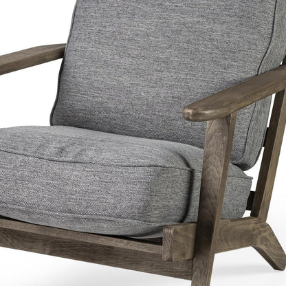 31" Gray and Brown Fabric Cushions And Wood Lounge Chair
