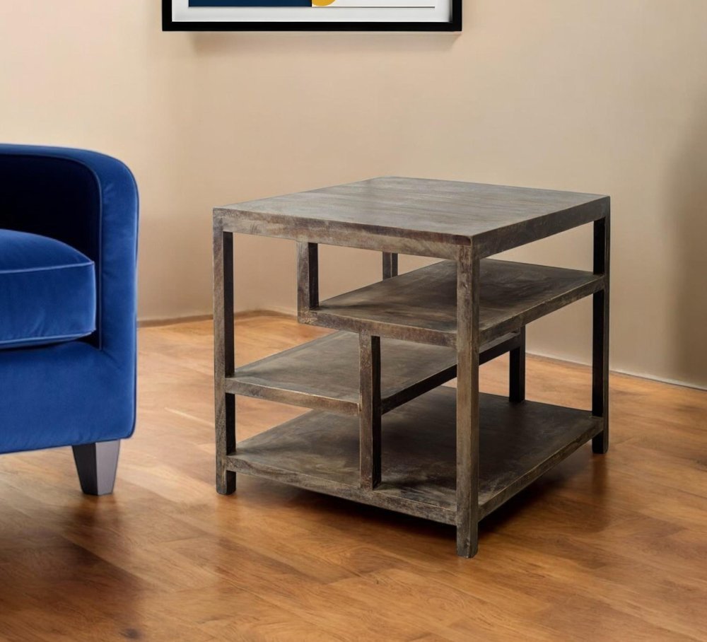 22" Natural Brown Solid Wood Square End Table