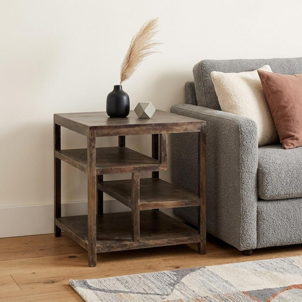 22" Natural Brown Solid Wood Square End Table