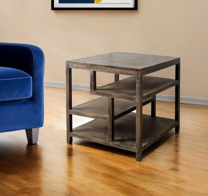 22" Natural Brown Solid Wood Square End Table