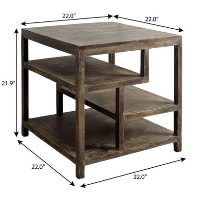 22" Natural Brown Solid Wood Square End Table