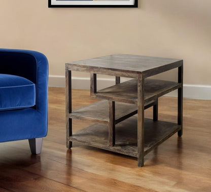 22" Natural Brown Solid Wood Square End Table