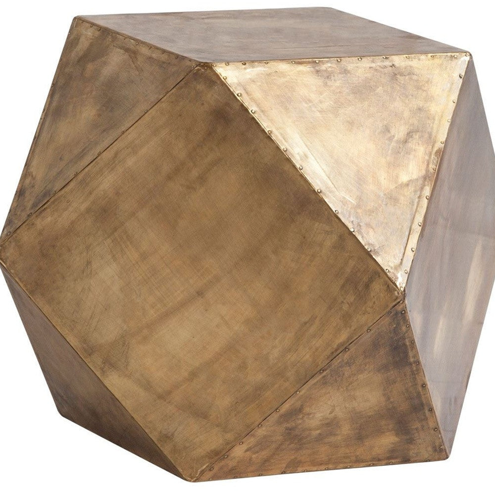 19" Brass Hexagonal End Table With Square Top