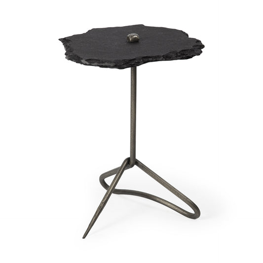 24" Slate Gray And Black Stone End Table