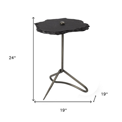 24" Slate Gray And Black Stone End Table
