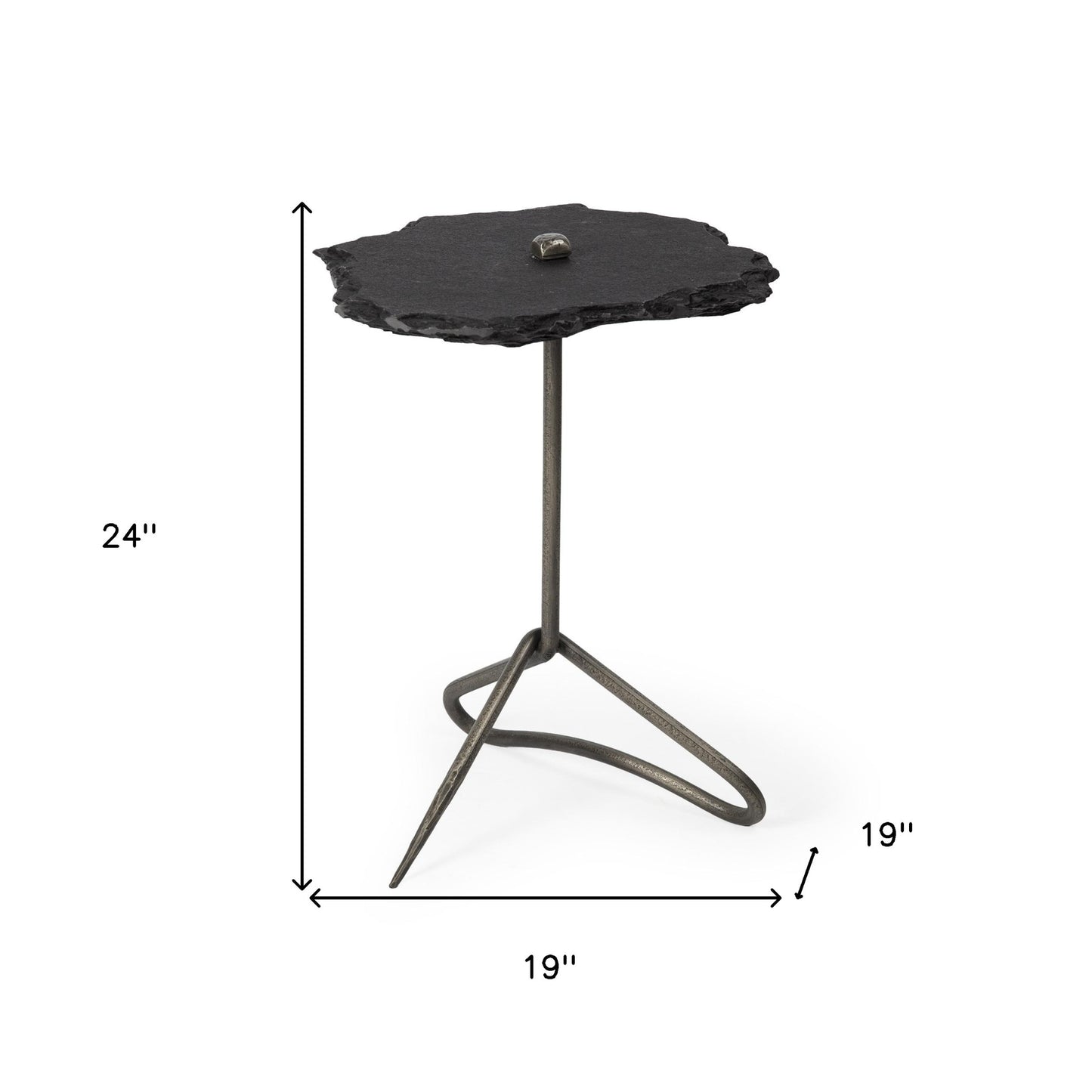 24" Slate Gray And Black Stone End Table