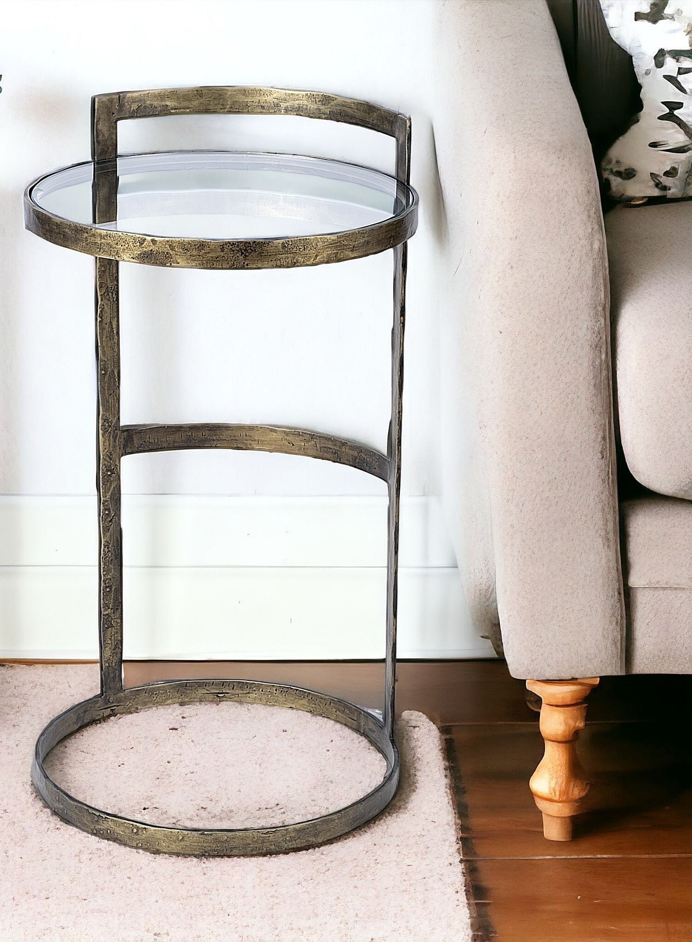 27" Gold And Clear Glass Round End Table