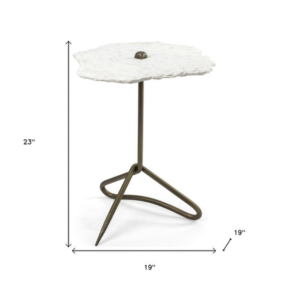 23" Gold And White Marble End Table