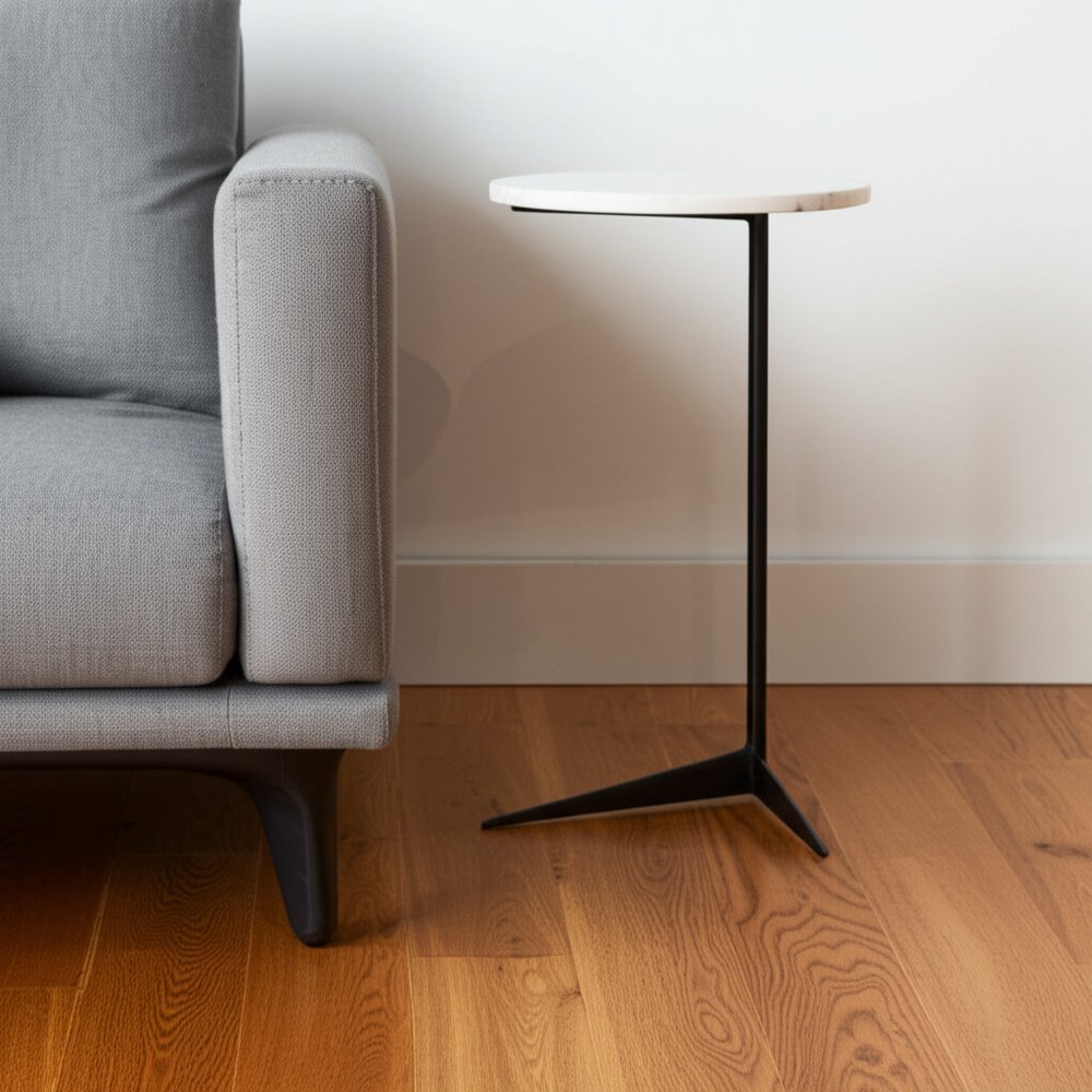 27" Black And White Marble Round End Table