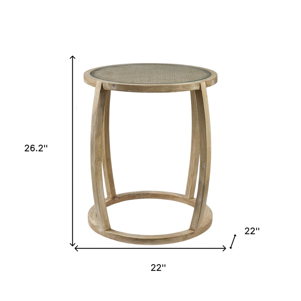 26" Brown And Clear Glass Round End Table