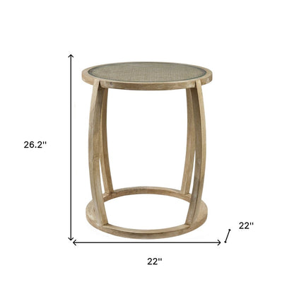 26" Brown And Clear Glass Round End Table