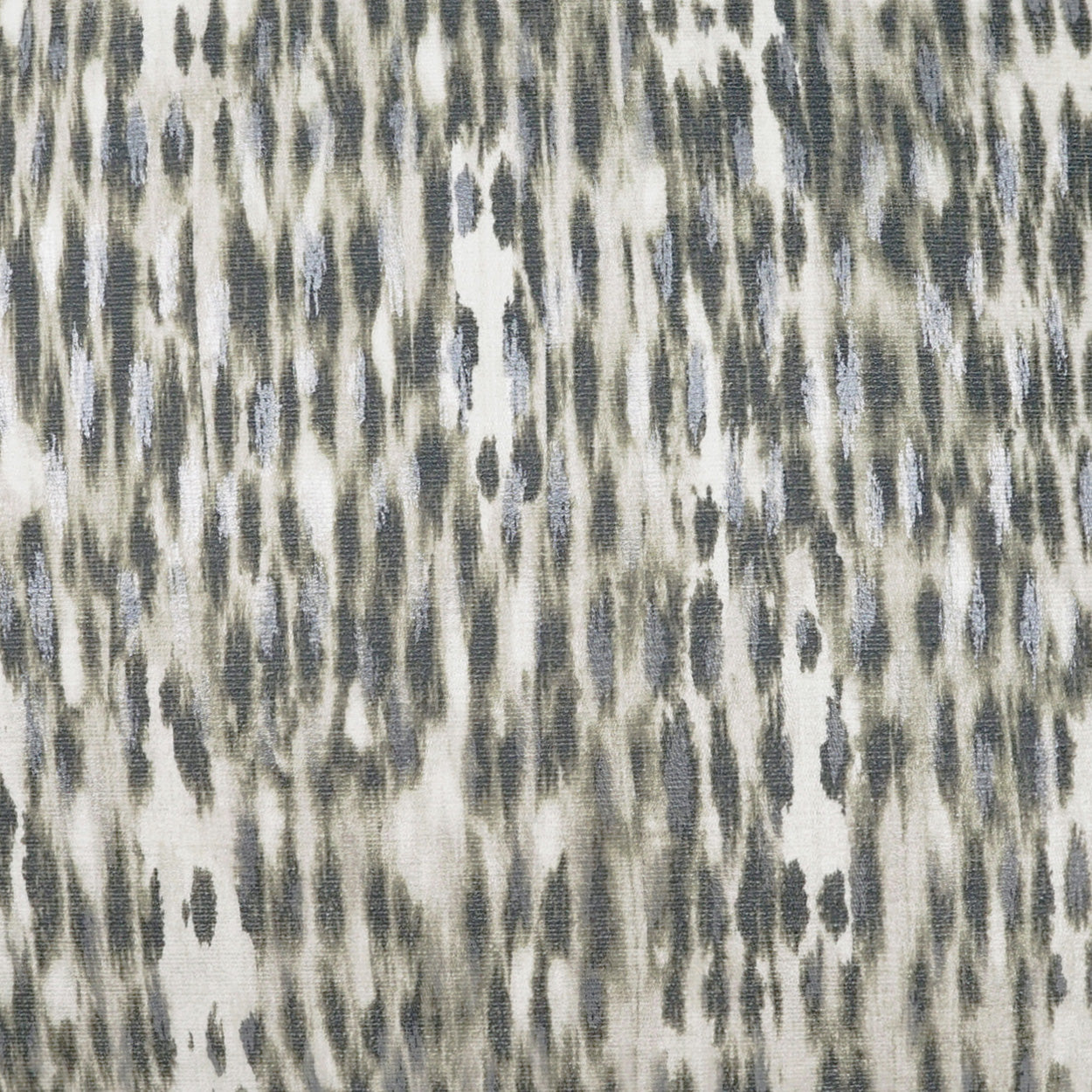 Beige woven fabric with abstract vertical brushstroke pattern in charcoal and blue-gray tones.