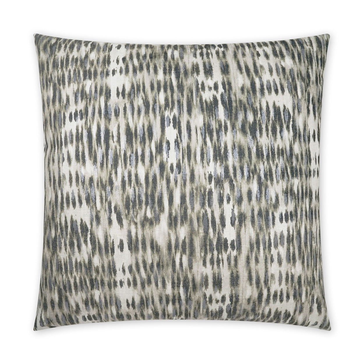 Square throw pillow with grey and black animal print pattern.