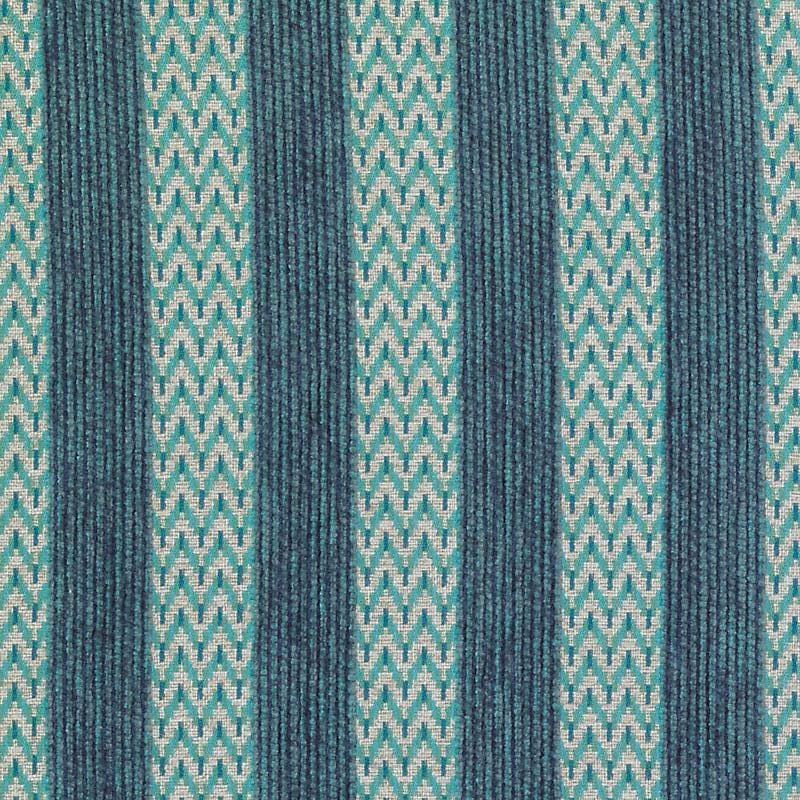 Striped woven fabric with alternating dark teal solid stripes and light turquoise chevron-pattern stripes.