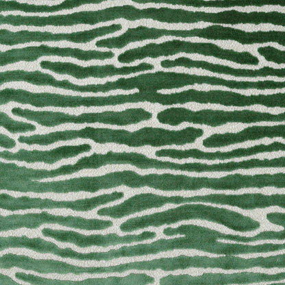 Green and cream zebra-print pillow with wavy horizontal stripes, 24" x 24".