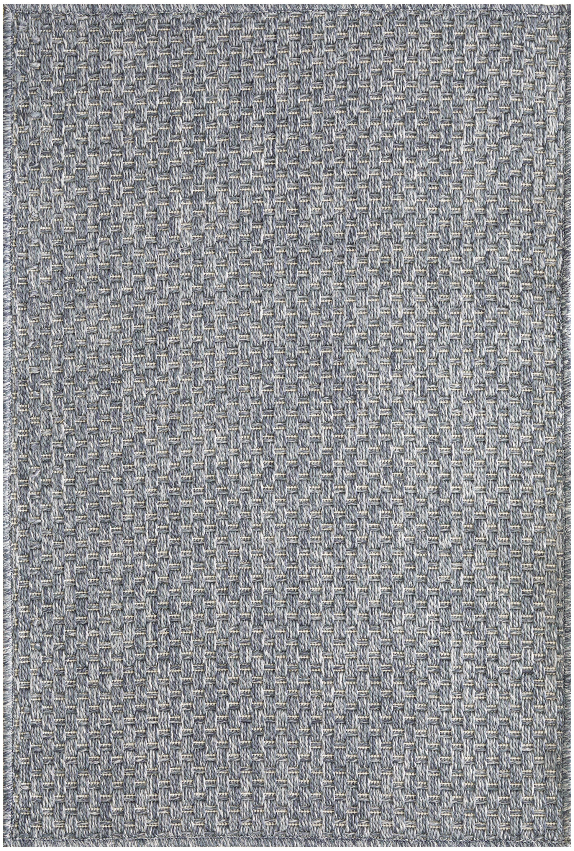 Gray-blue woven fabric with a tight basket-weave texture, upholstery-style textile.