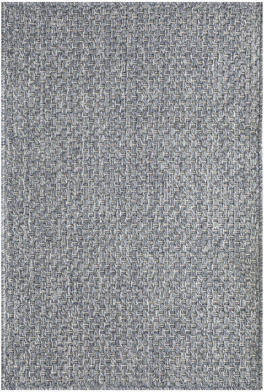 Gray-blue woven fabric with a tight basket-weave texture, upholstery-style textile.